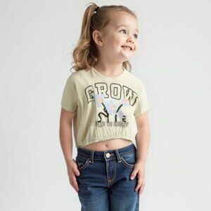 💕H&M Cream Graphic Tee with Floral Design girl 16-18